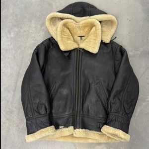 Vintage USAF G-8 Shearling Flight Jacket Dark Leather Hooded Bomber Aviator